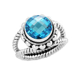 SR-7981-BT-6" Sterling Silver Ring With Blue Topaz Q. Jewelry Bali Designs Inc